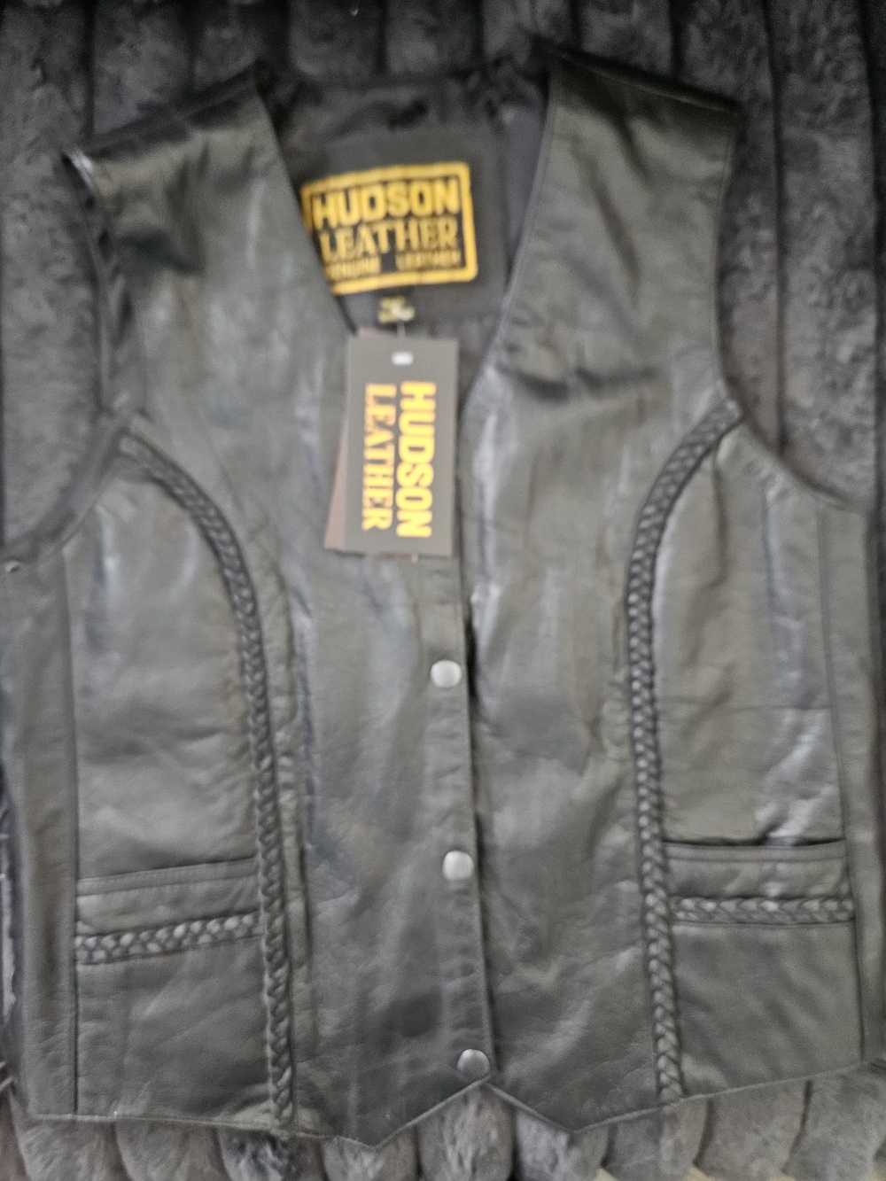Hudson Jeans Black Leather Braided Trim Vest